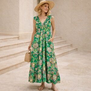 Caroline Constas Floral Tiered Maxi Dress 100% Cotton X-Large